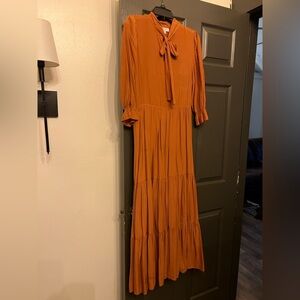 Chic Orange Maxi Dress with Bow Detail